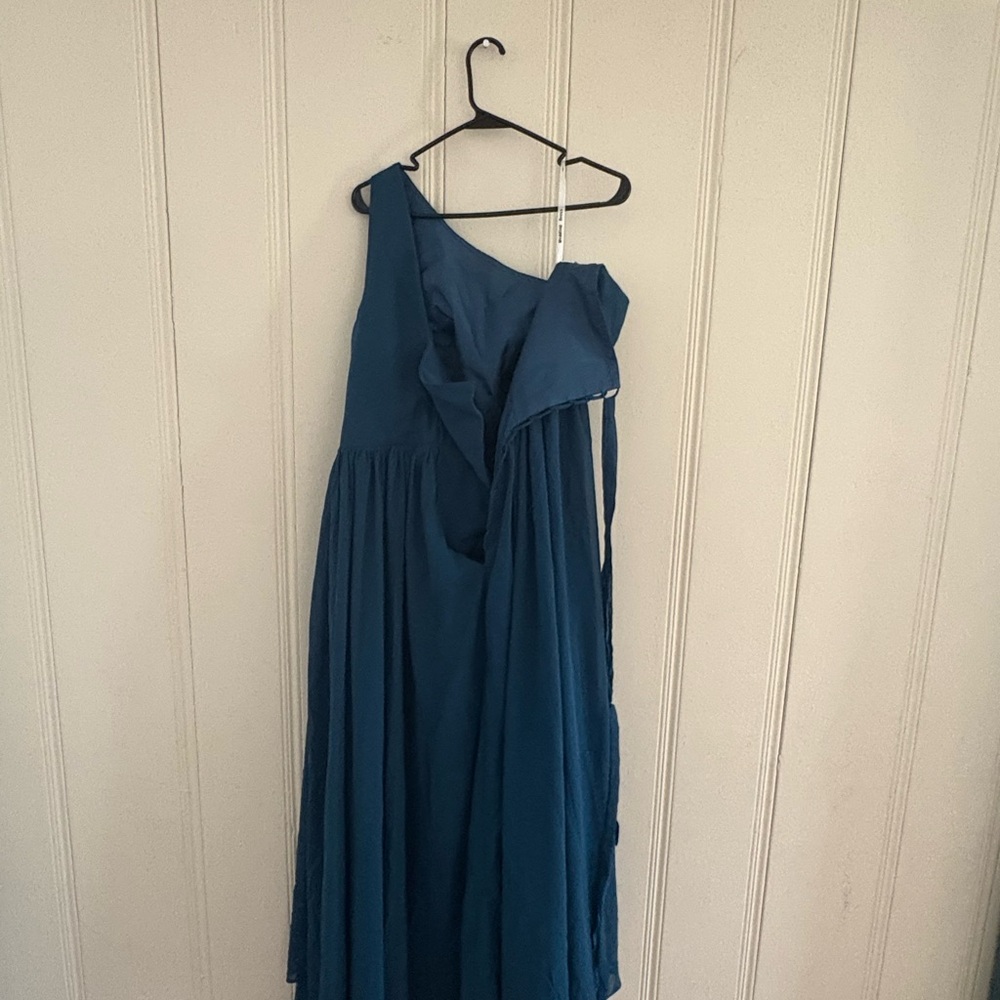 Blue Asymmetrical Ruched One Shoulder Dress